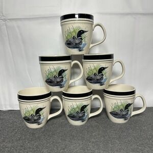 Set of 6 Loon Lake Stoneware Coffee Mugs Mother & Baby Scotty Z Folk Craft Large